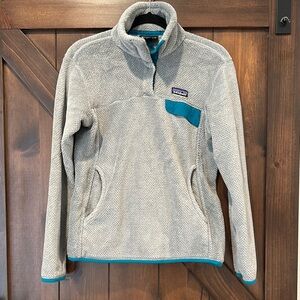 Patagonia Teal and Gray Fleece pullover quarter button up SOFT